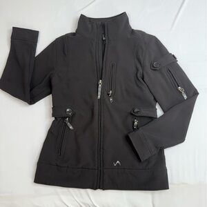 Women's Black Utility‎ Jacket with pockets, collar, fleece lined SMALL Zip Up